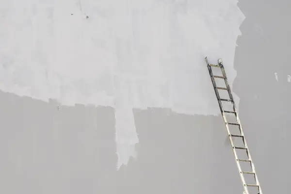 Exterior painting in Norfolk: ladder against a freshly primed wall